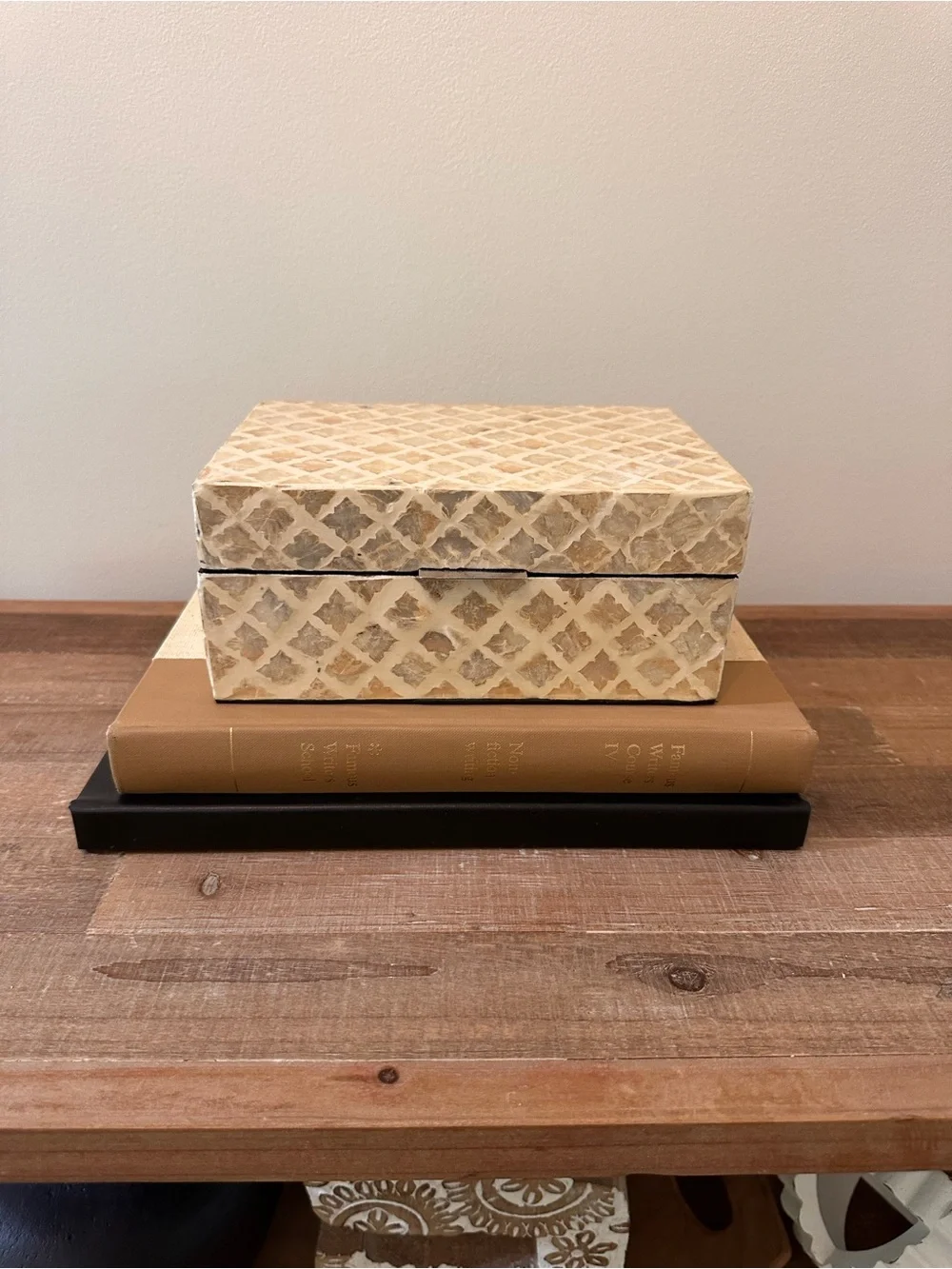 Decorative Cream Mother of Pearl Mosaic Jewelry Trinket Box Storage Organization